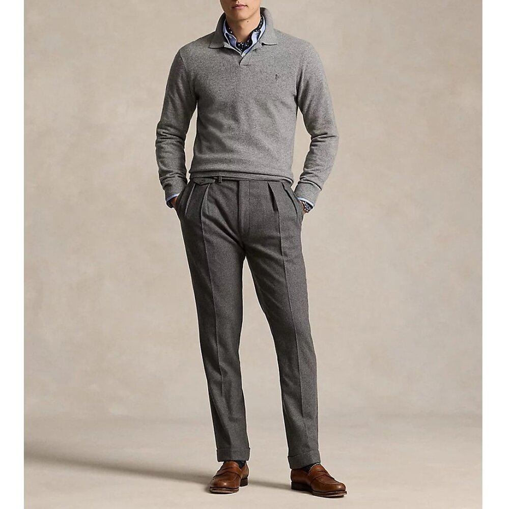 Polo Ralph Lauren Men's Open Collar Polo Sweater Fine Wool Knit Pullover Grey XL - Picture 5 of 6